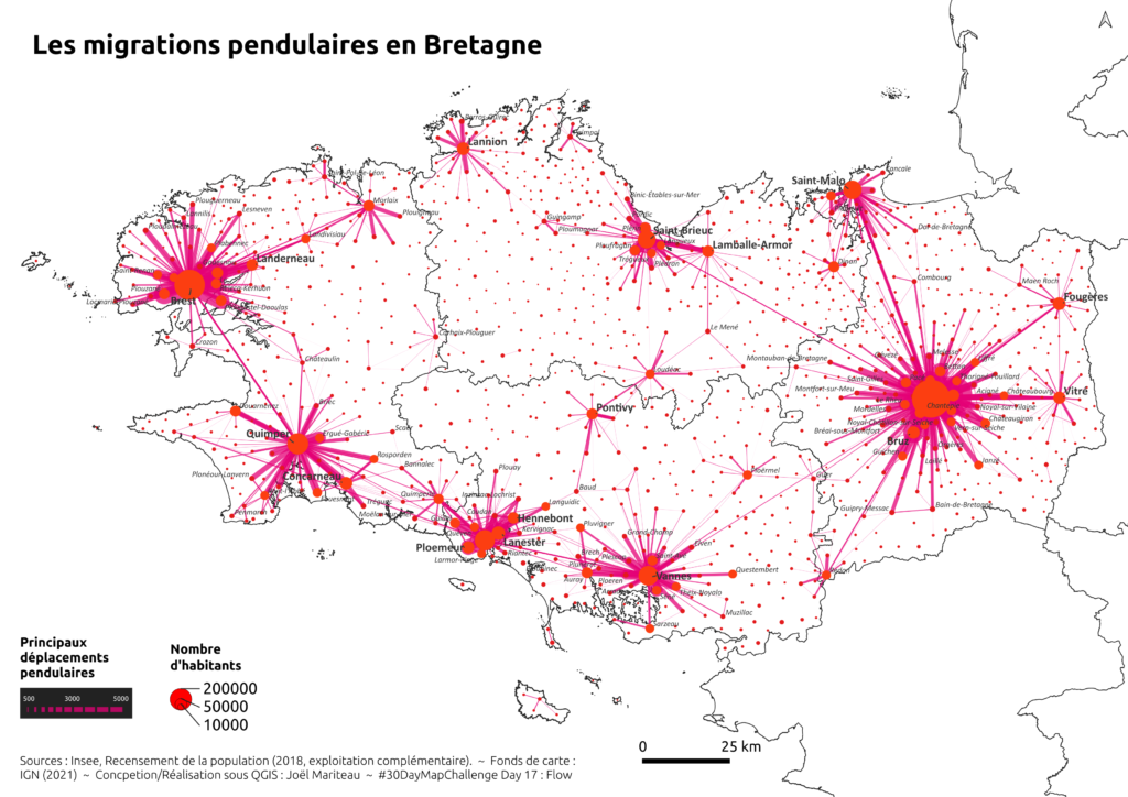 Carte des flux pendulaires en oursins.